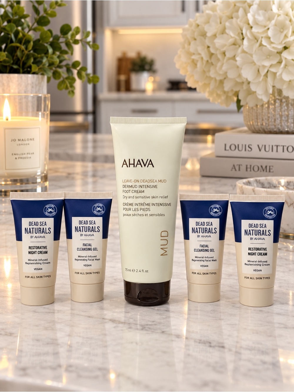 AHAVA Dead Sea Naturals Skincare 5 Piece Bundle Night Cream Cleanser Foot Cream